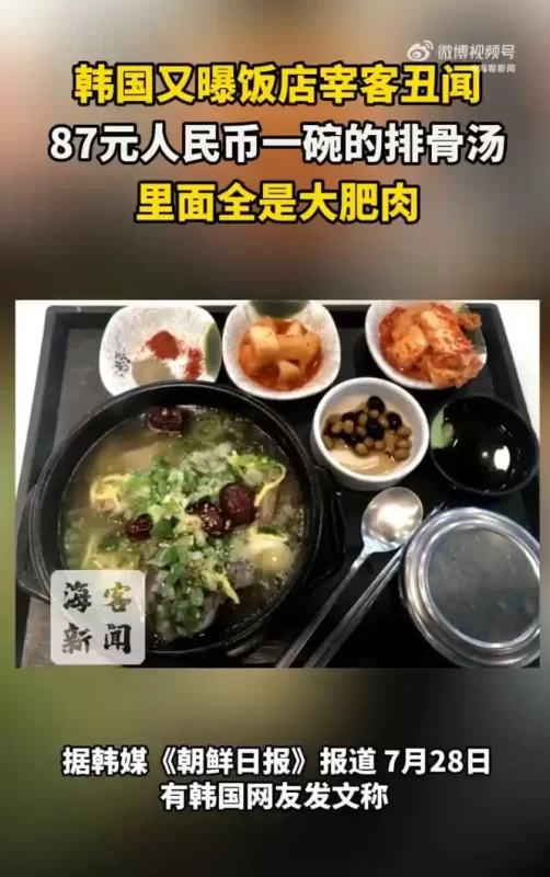 最新韩国饭店欺诈事件曝光：售价87元人民币的排骨汤，竟全是肥肉填充-春天资源分享网
